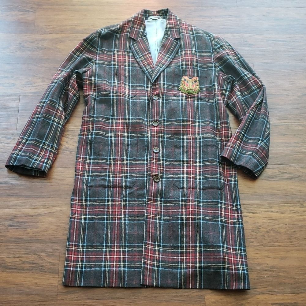 Gucci Mens Gray Red Plaid Cashmere Streetwear Preppy Fall Cozy Shacket Size 48